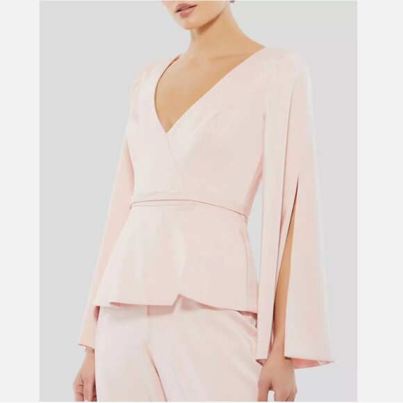 Mac Duggal Ieena Pink Long Sleeve One Piece Crepe Pant Suit 11232 Size 2 XS NWT - Picture 2 of 6